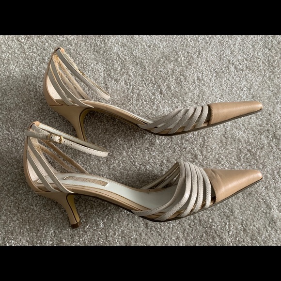 ‘Ann Marino’ Leather Strappy Heels - Tan/Creme - Picture 1 of 4